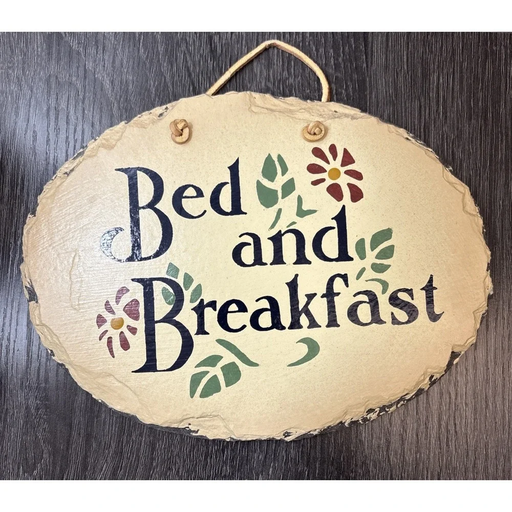 VTG Rustic BED & BREAKFAST Handcrafted Slate Stenciled Plaque by PLAIN JANE 9x7